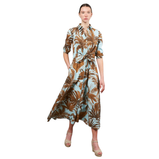 Sara Roka Blue Palm Print Shirt Dress - 10