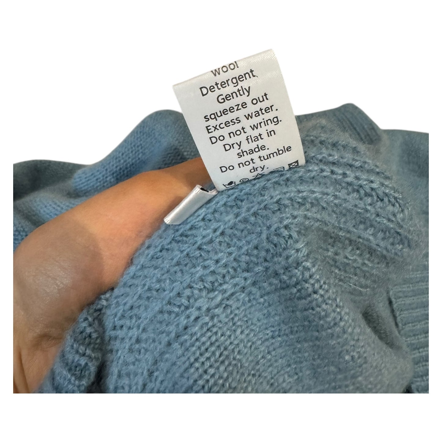 Van Kukil Duck Egg Blue Cashmere V Neck Jumper - 12/14