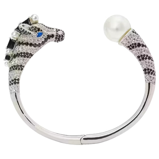 Kate Spade Earn Your Stripes Hinge Cuff Zebra Pearl Cubic Zirconia