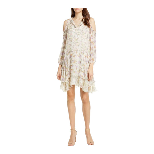 Alice + Olivia Ruffle Floral Romantic Layered Silk Mini Dress - 12