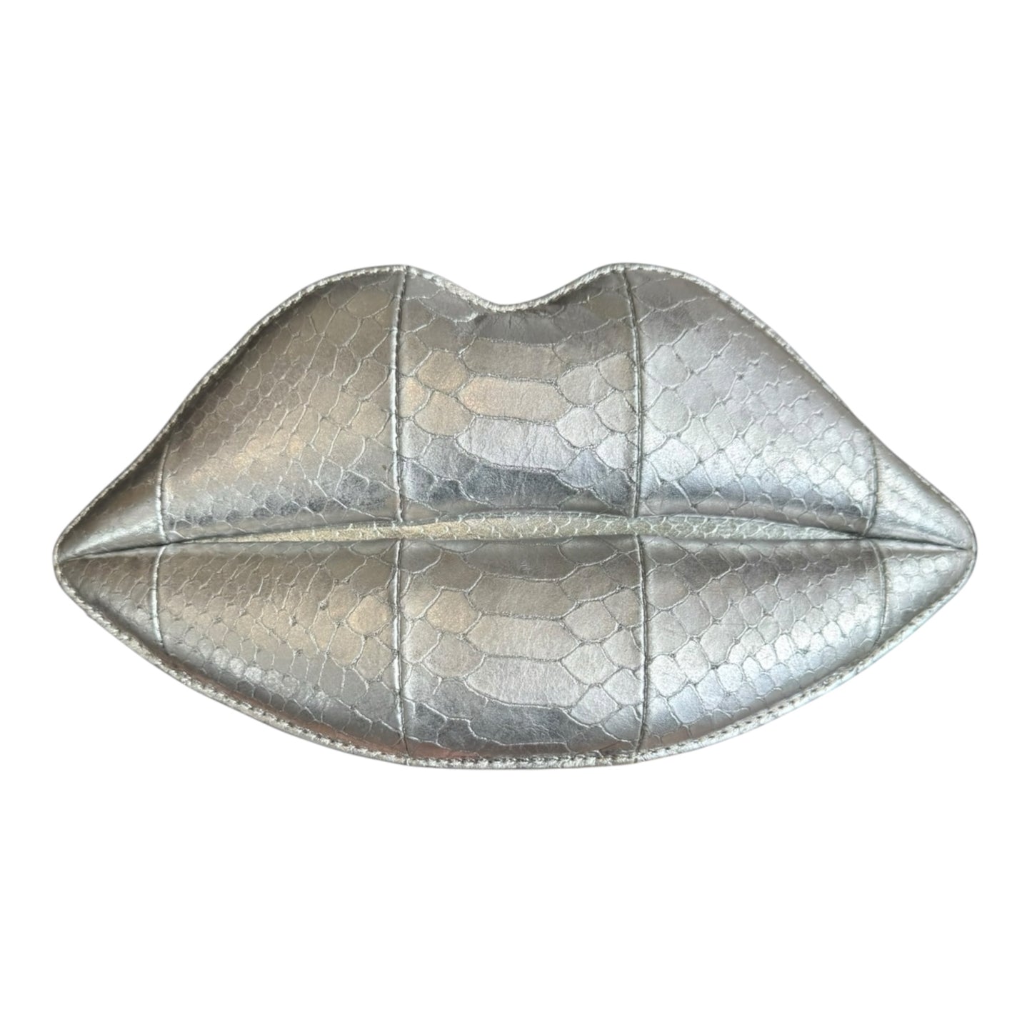 Lulu Guinness Silver Snake Print Lip Clutch