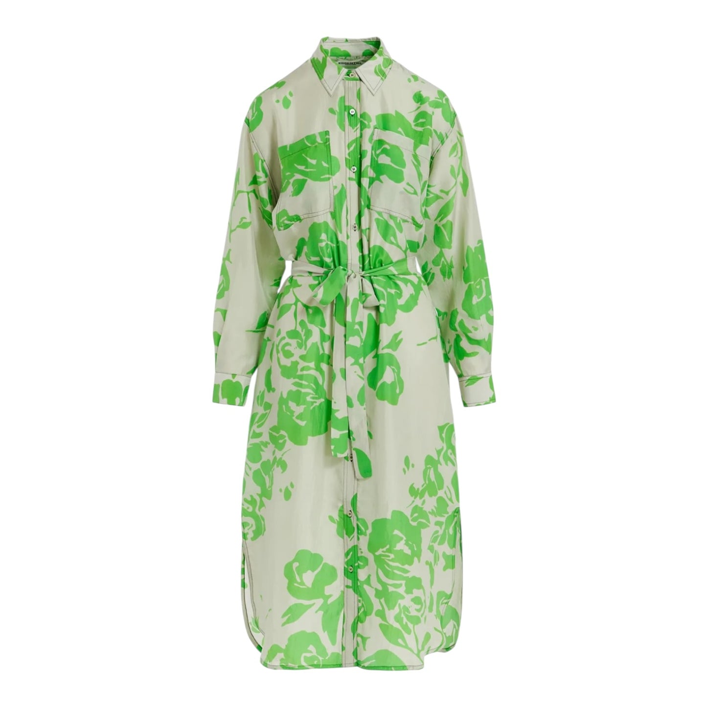 Essentiel Grey and Green Silk Shirt Dress - 10/12 - NEW