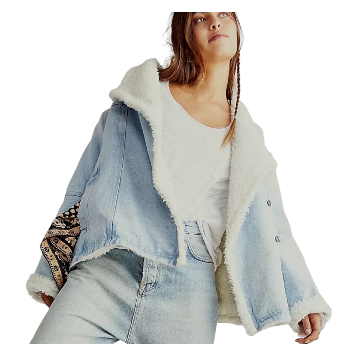 We The Free Twisted Heart Cozy Denim Jacket - 10/12 - NEW