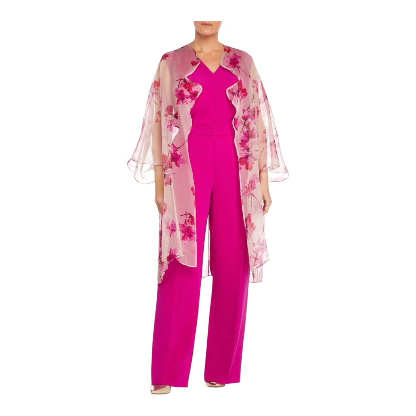 Marina Rinaldi Pink Floral Silk Duster Coat - 16 - NEW