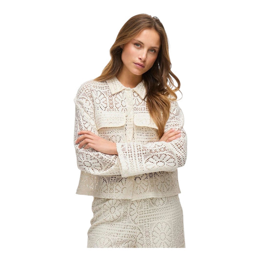 Vila Cream Crochet Patterned Shirt - 16