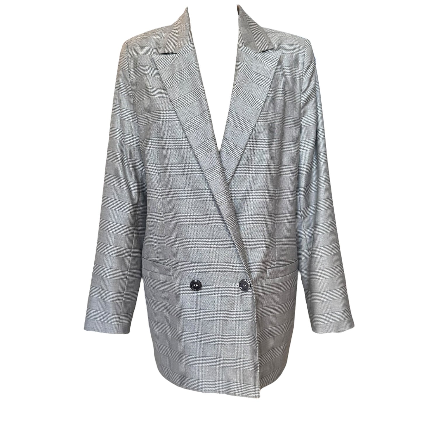 Ganni Grey Check Silk and Wool Blazer - 10