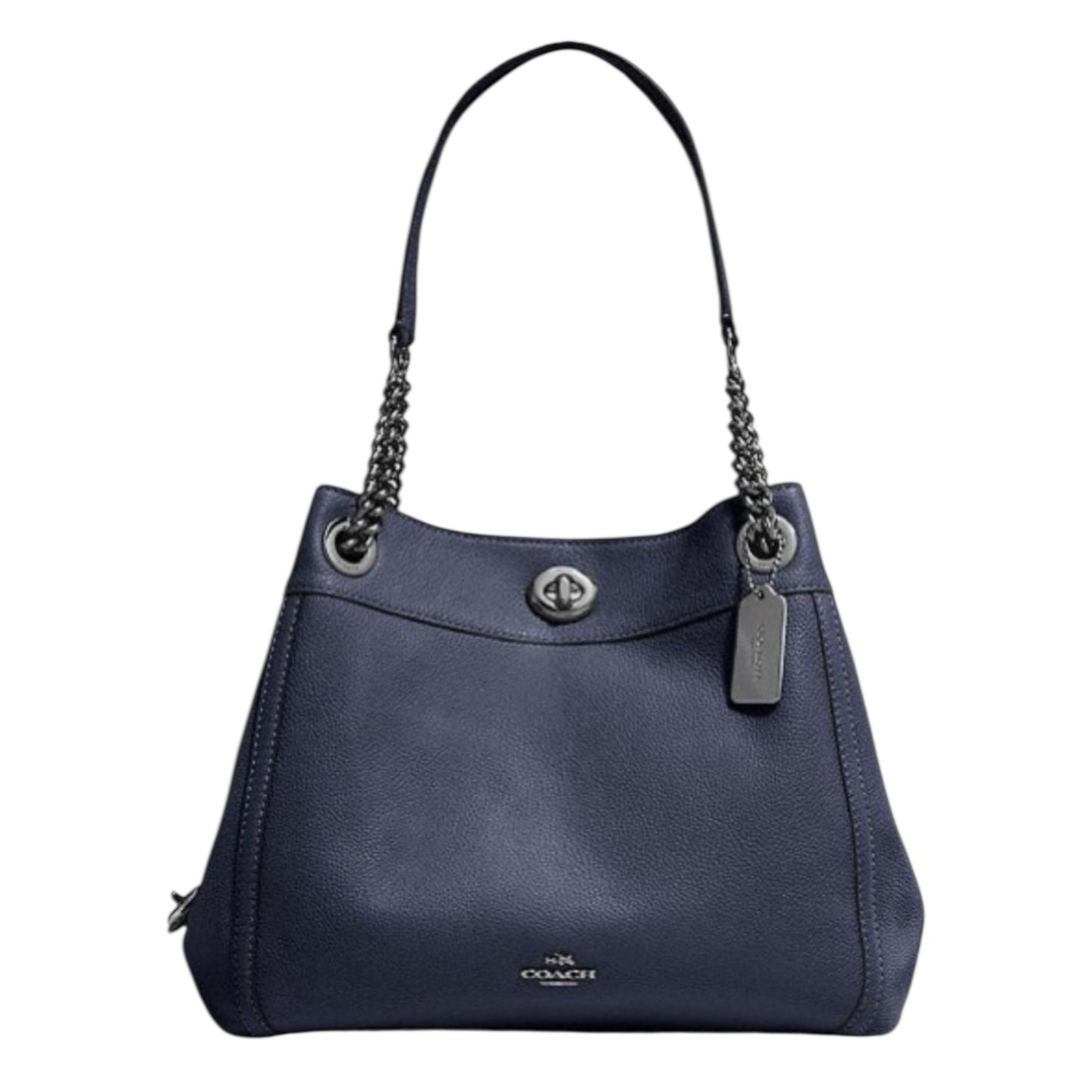 Coach Turnlock Edie Navy Polished Pebble Leather Bag