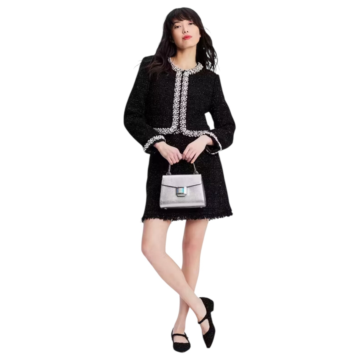 Kate Spade Black Faux Pearl Tweed Cropped Jacket - 12