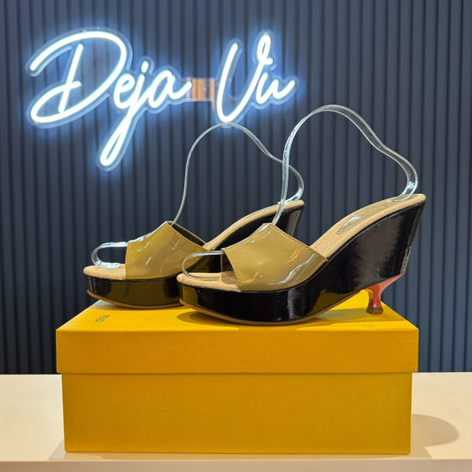 Fendi Patent Leather Heels Wedge Mules - 37 / 4