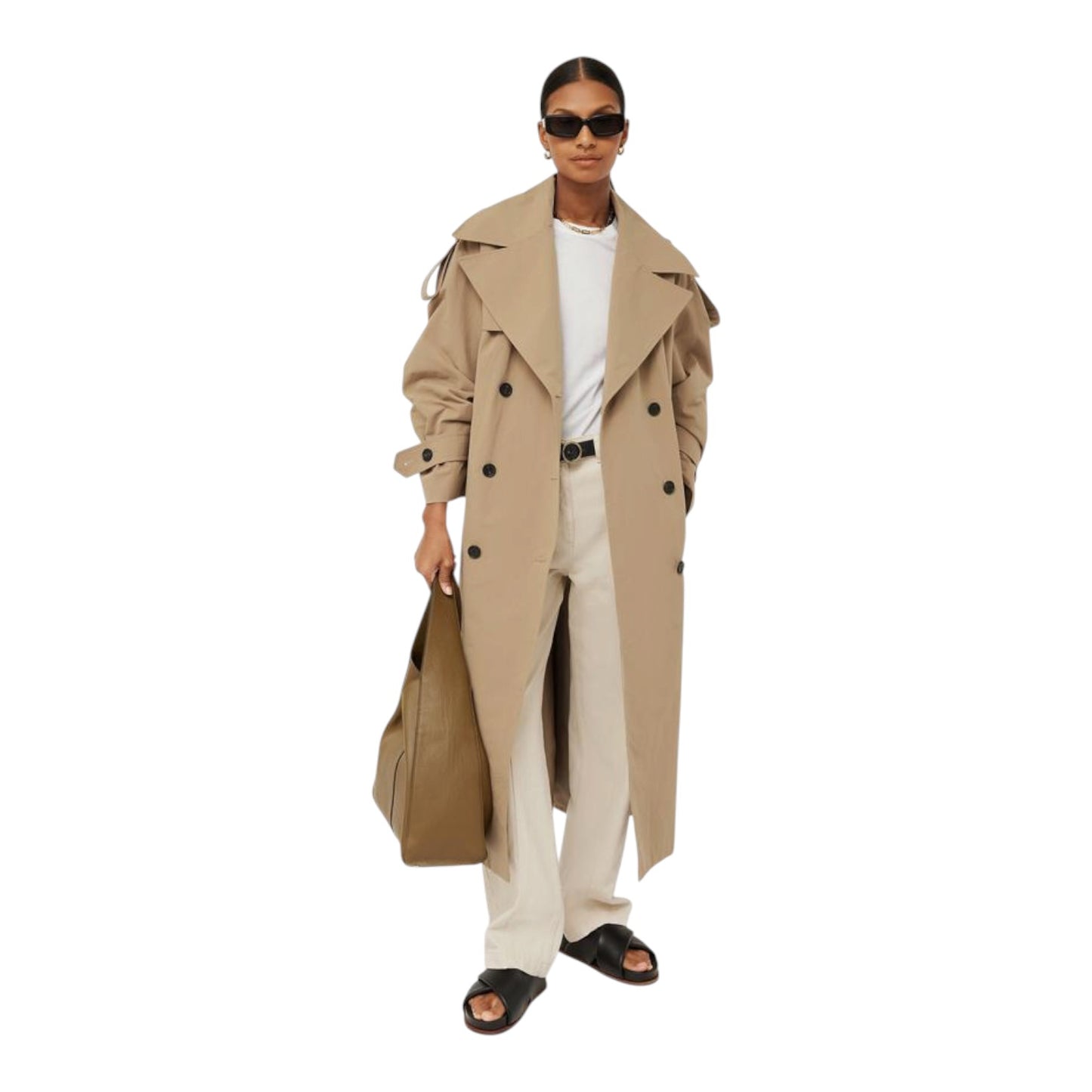 Jigsaw Oversized Cotton Trench Coat in Stone - 10