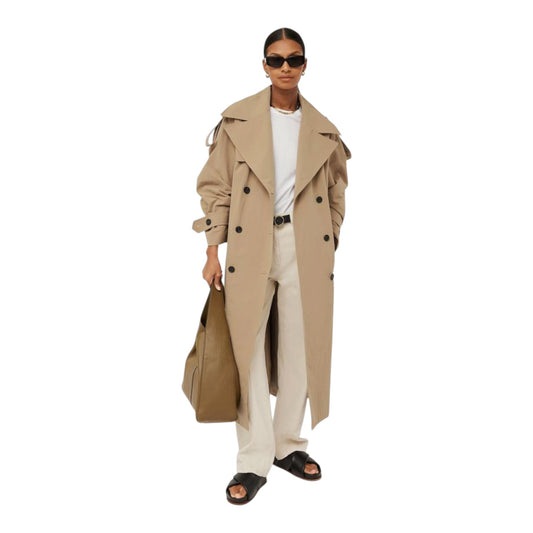 Jigsaw Oversized Cotton Trench Coat in Stone - 10
