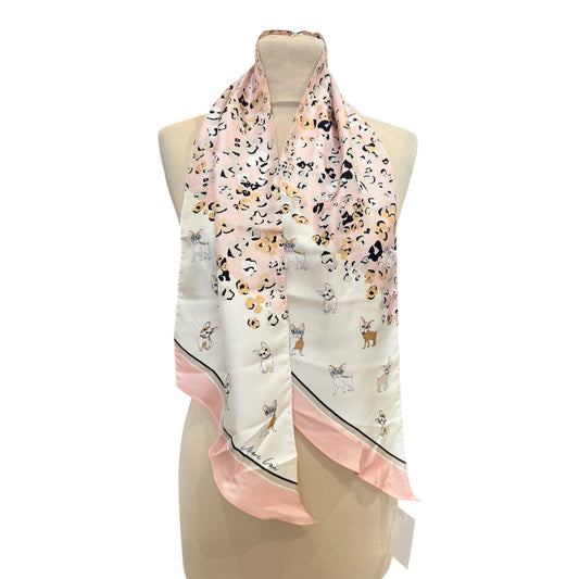 Marc Cain Pink Frenchie Print Twilly Scarf
