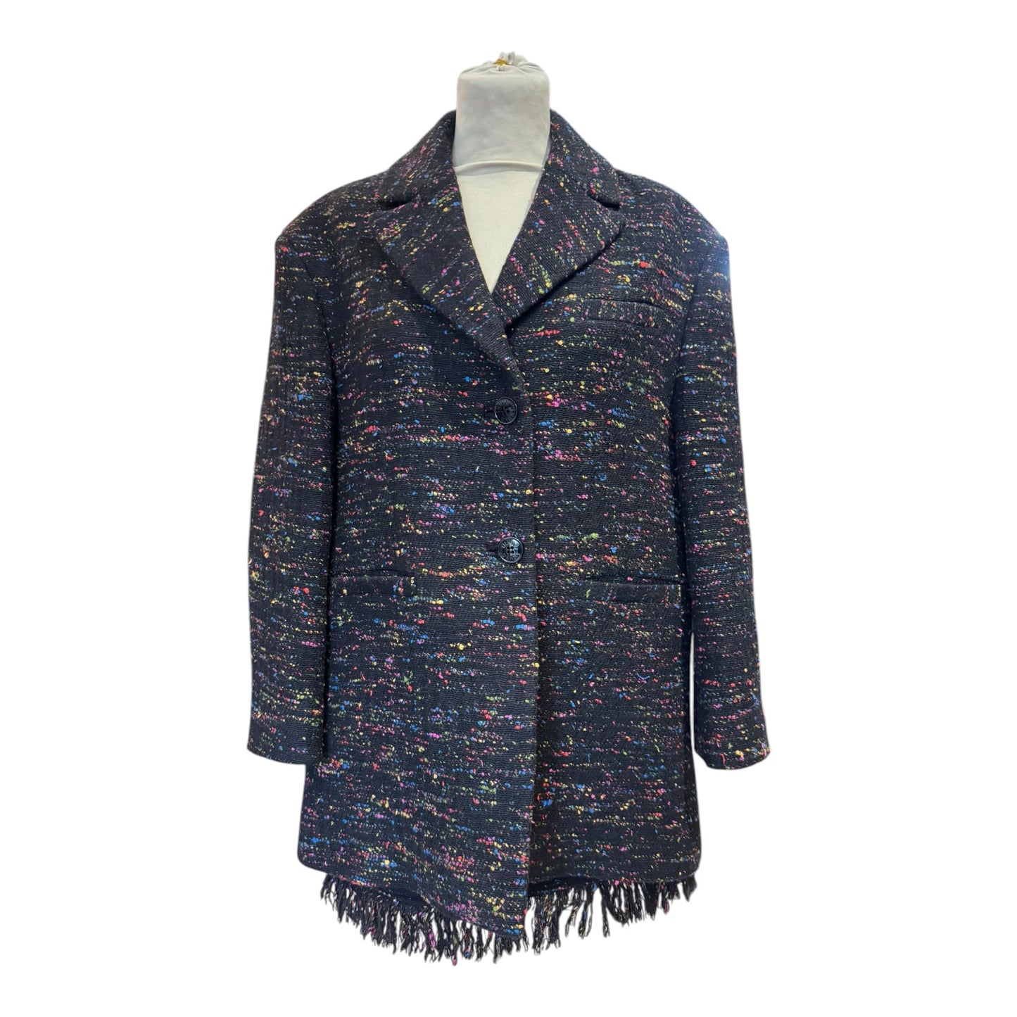 Ganni Black Rainbow Tweed Skirt Suit - 8