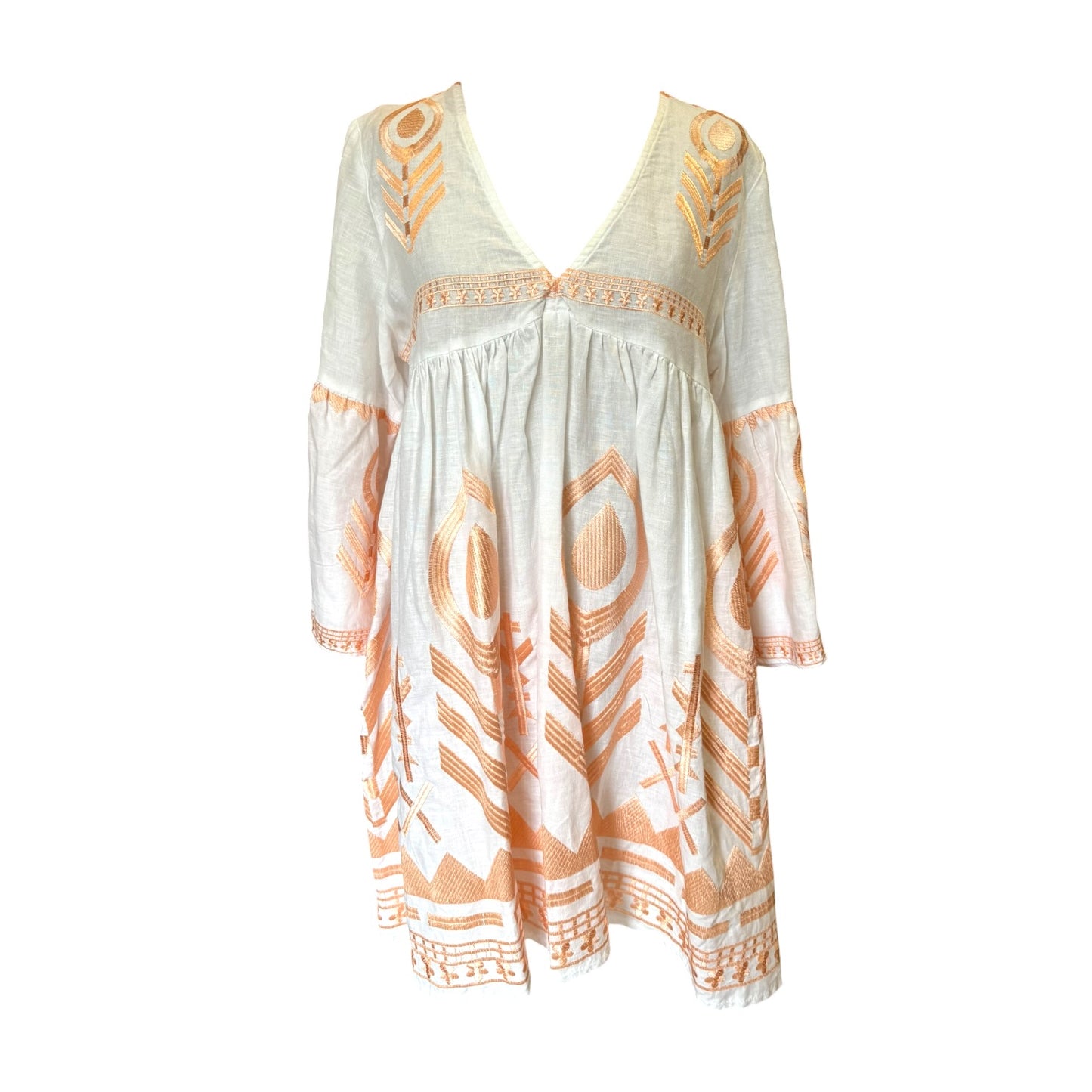 Greek Archaic Kori White and Rose Gold Mini Dress - 12