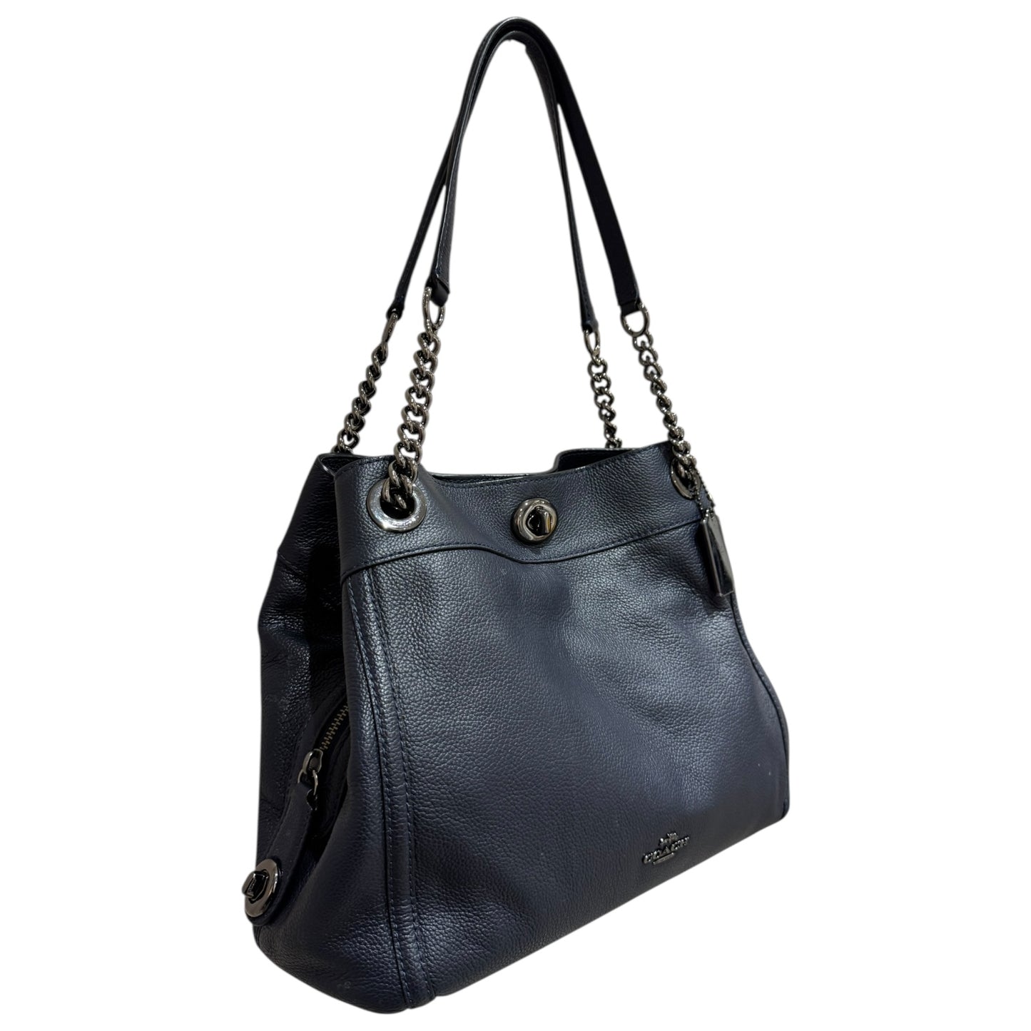 Coach Turnlock Edie Navy Polished Pebble Leather Bag