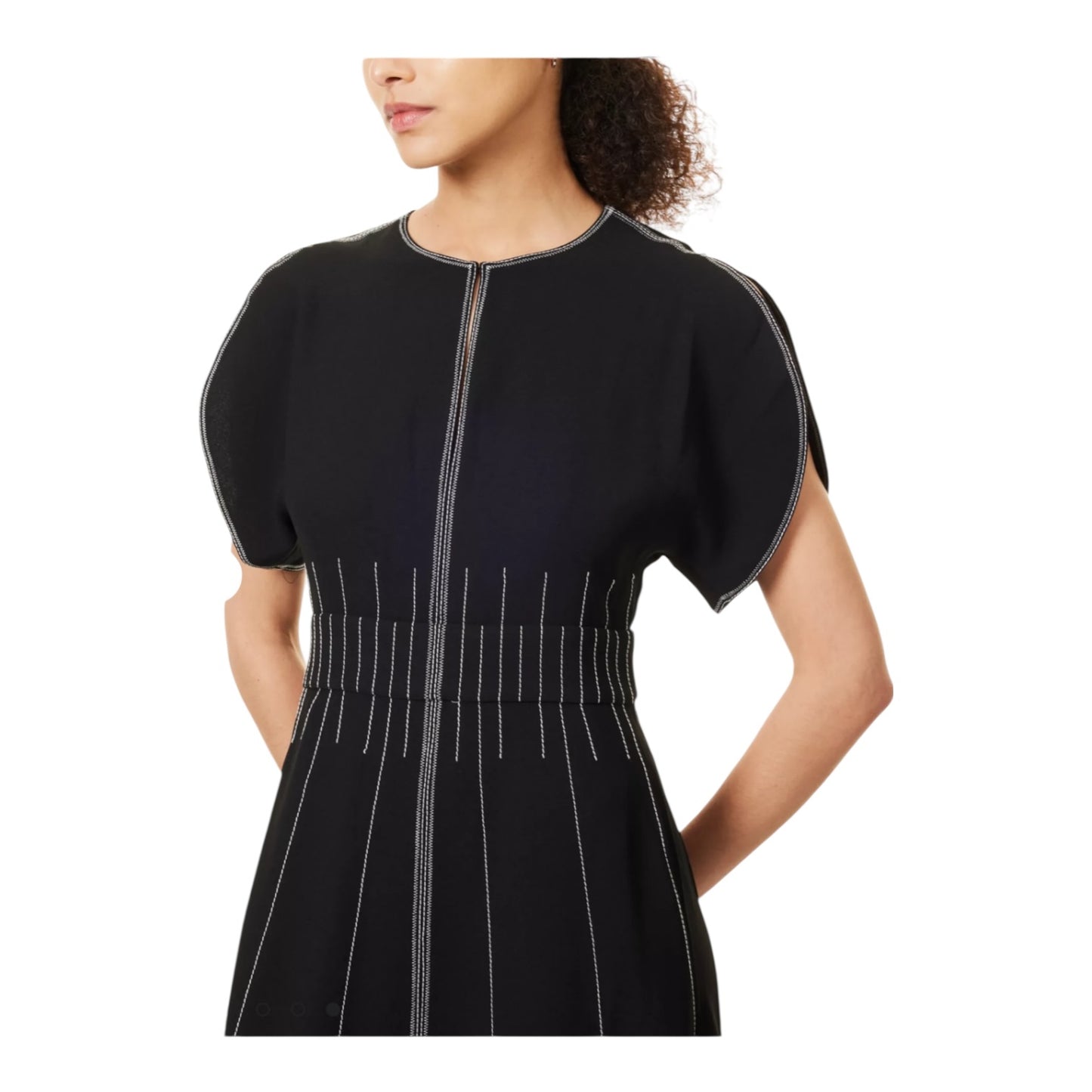 Me + Em Black Round Neck Contrast Stitch Midi Dress - 12