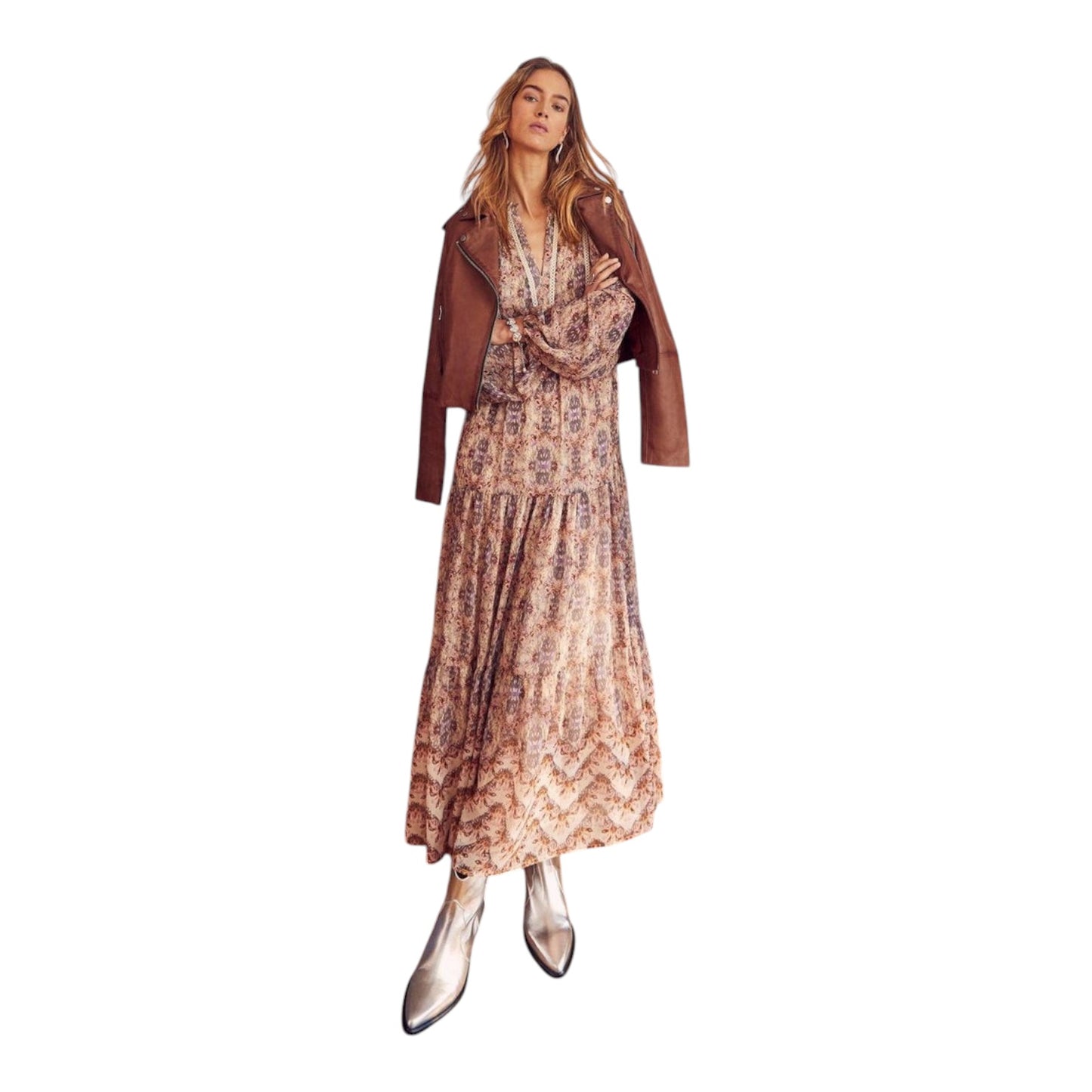 Mint Velvet Abstract Print Tiered Maxi Dress - 12 - NEW