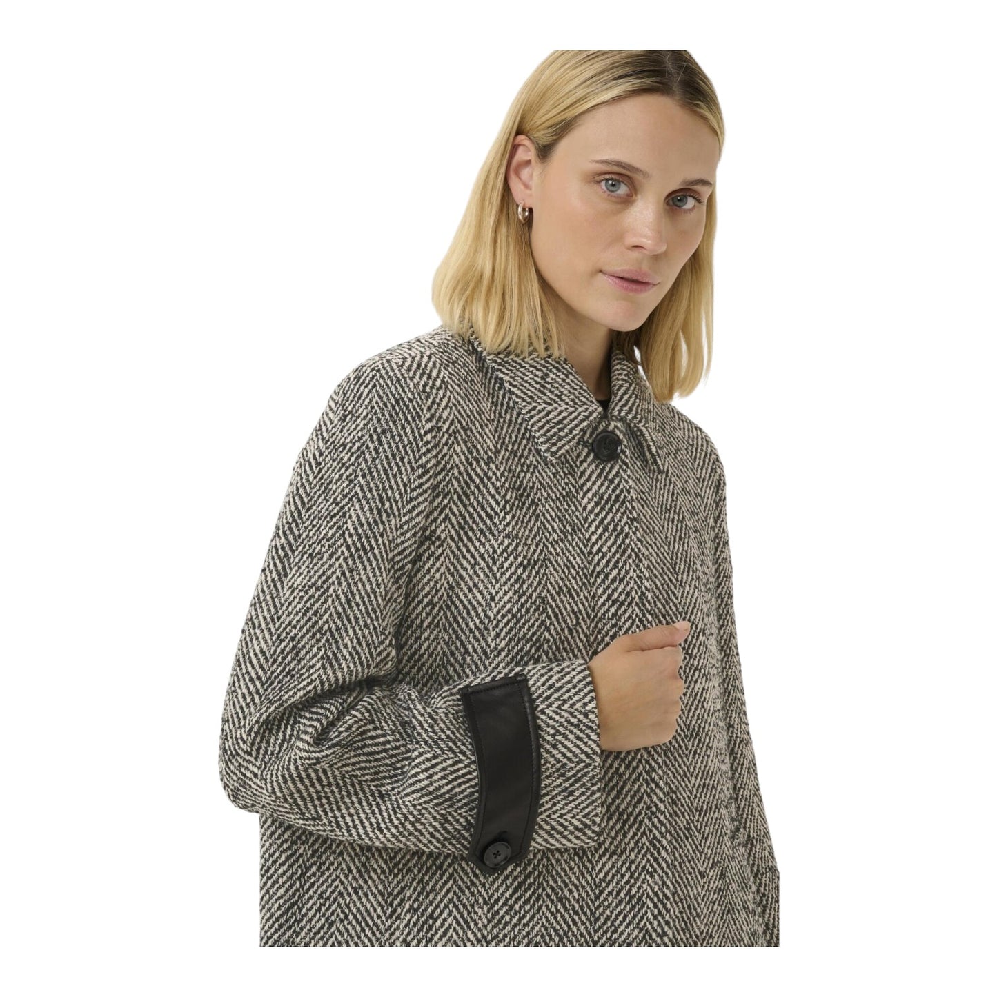 Part Two Herringbone Long Coat Grey Sybille - 16