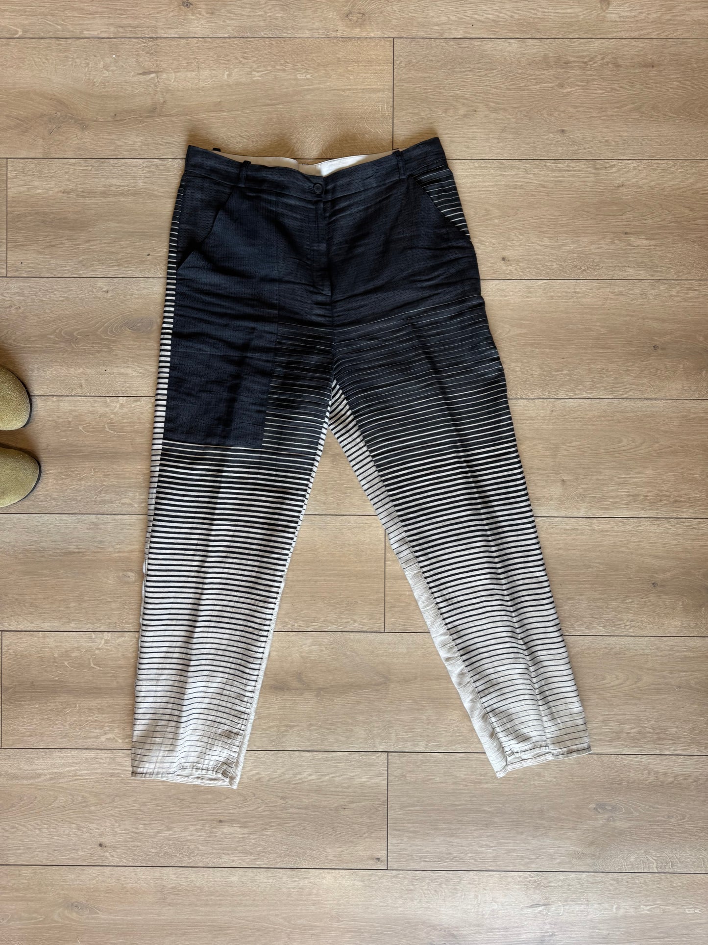 Annette Gortz Grey and Cream Stripe Trousers - 14