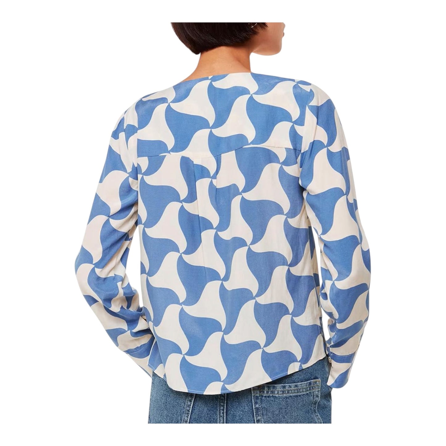 Whistles Blue and Cream Spun Triangle Blouse - 10