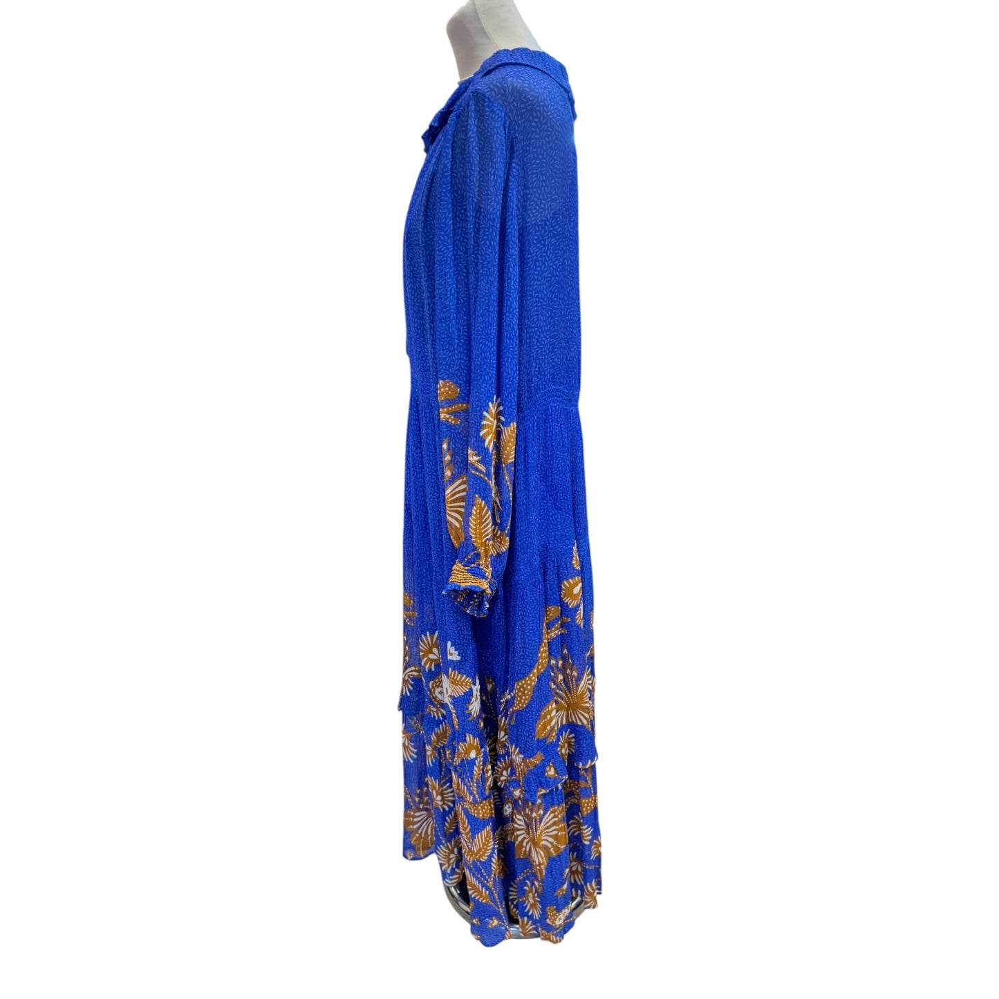 Anthropologie The Marais Blue Printed Chiffon Maxi Dress - 14