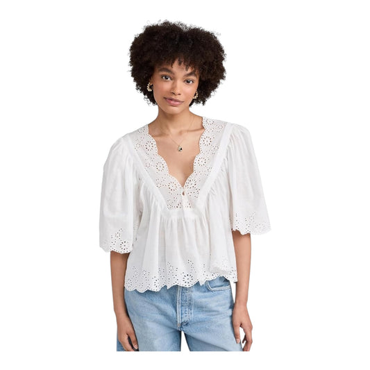 Free People White Costa Eyelet Top - 12
