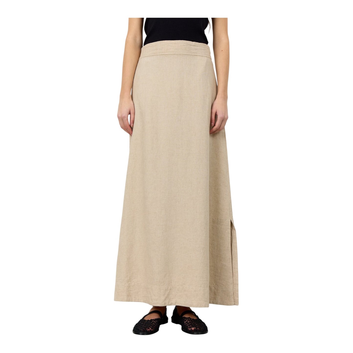 Levete Beige Linen Maxi Skirt - 10