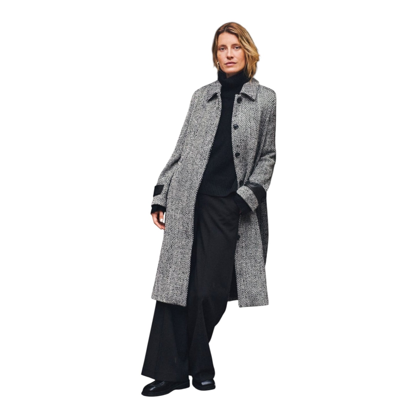 Part Two Herringbone Long Coat Grey Sybille - 16