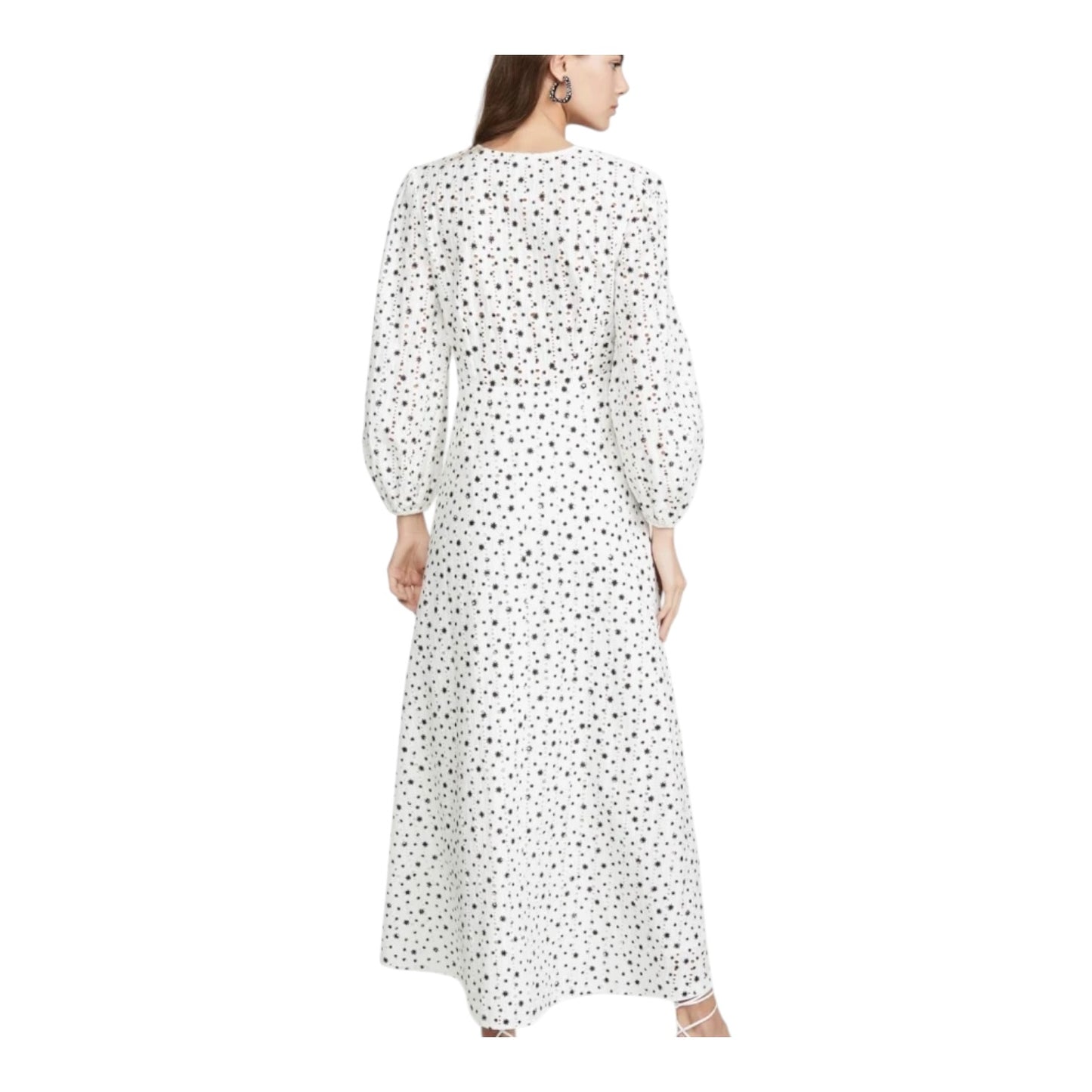 Rixo Blair Broderie Anglaise White and Black Dress - 14/16