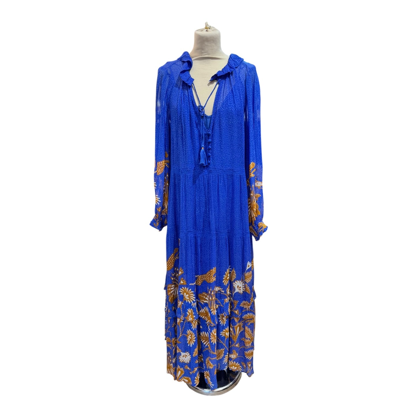 Anthropologie The Marais Blue Printed Chiffon Maxi Dress - 14