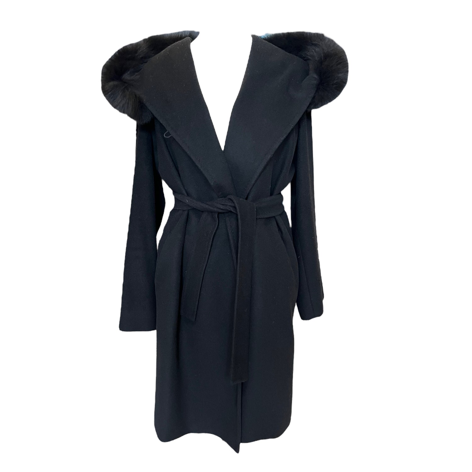 Max Mara Black Coat with Fur Trimmed Hood – Deja Vu Belfast