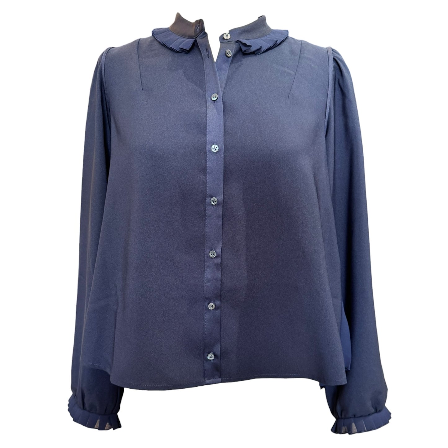 High Tech Equate Navy Ruffle Blouse - 14 - NEW