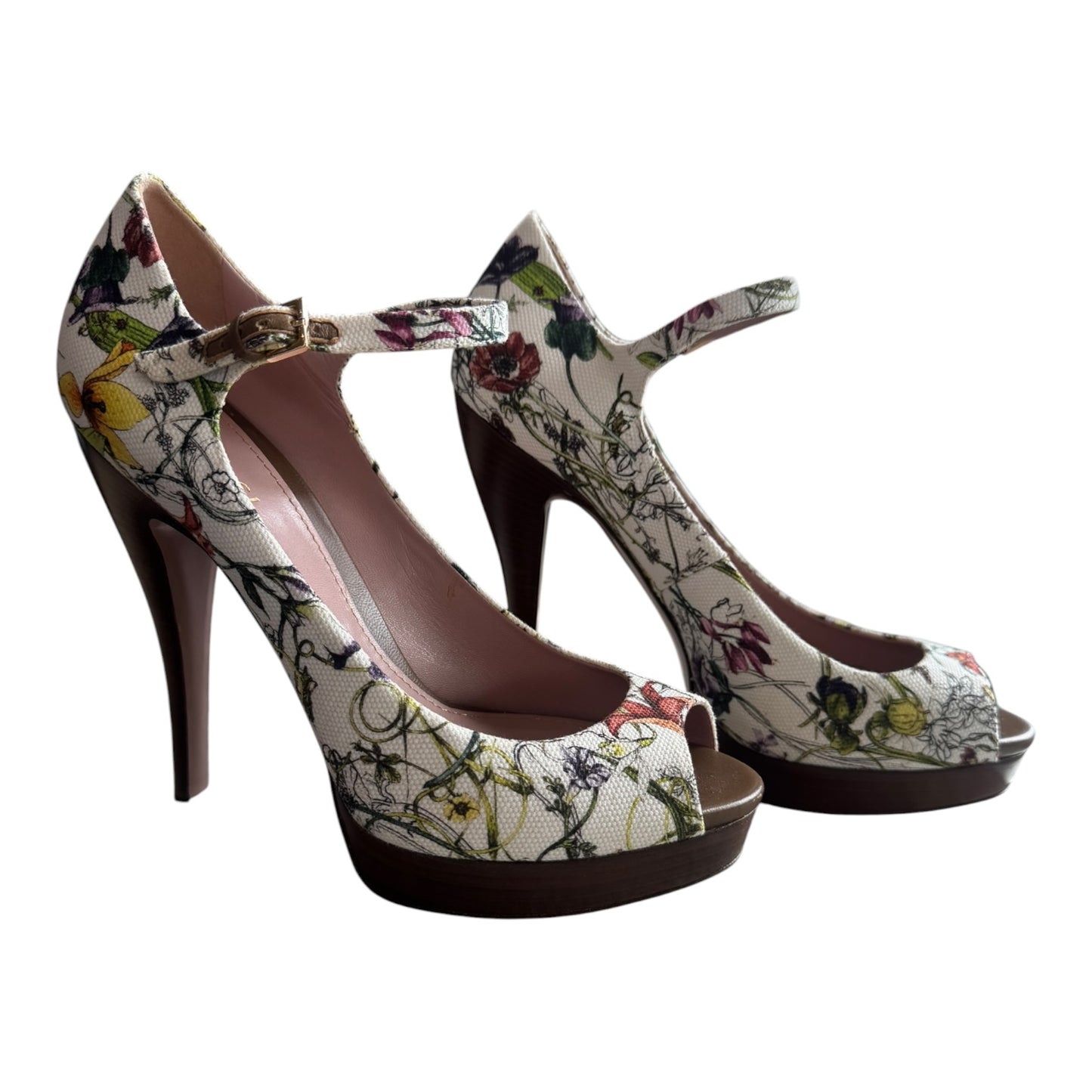 Gucci Floral Peep Toe Platform Heels - 40/7