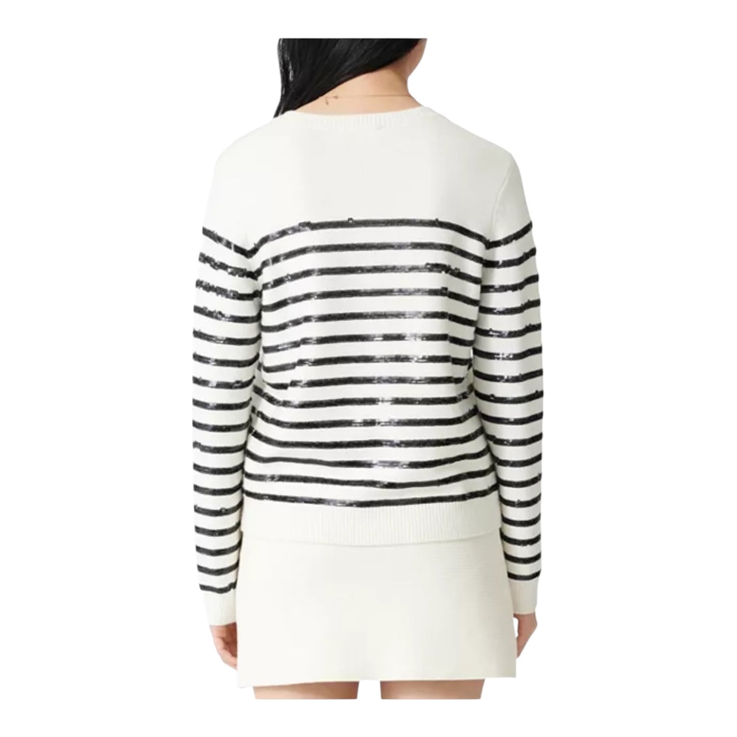 Maje White Jumper with Black Sequins  - 12/14/16