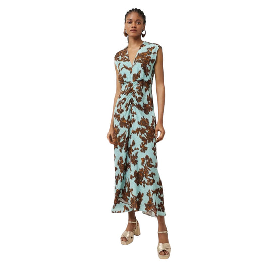 Jigsaw Turquoise and Brown 'Jacquard Ruched Midi' Dress - 12