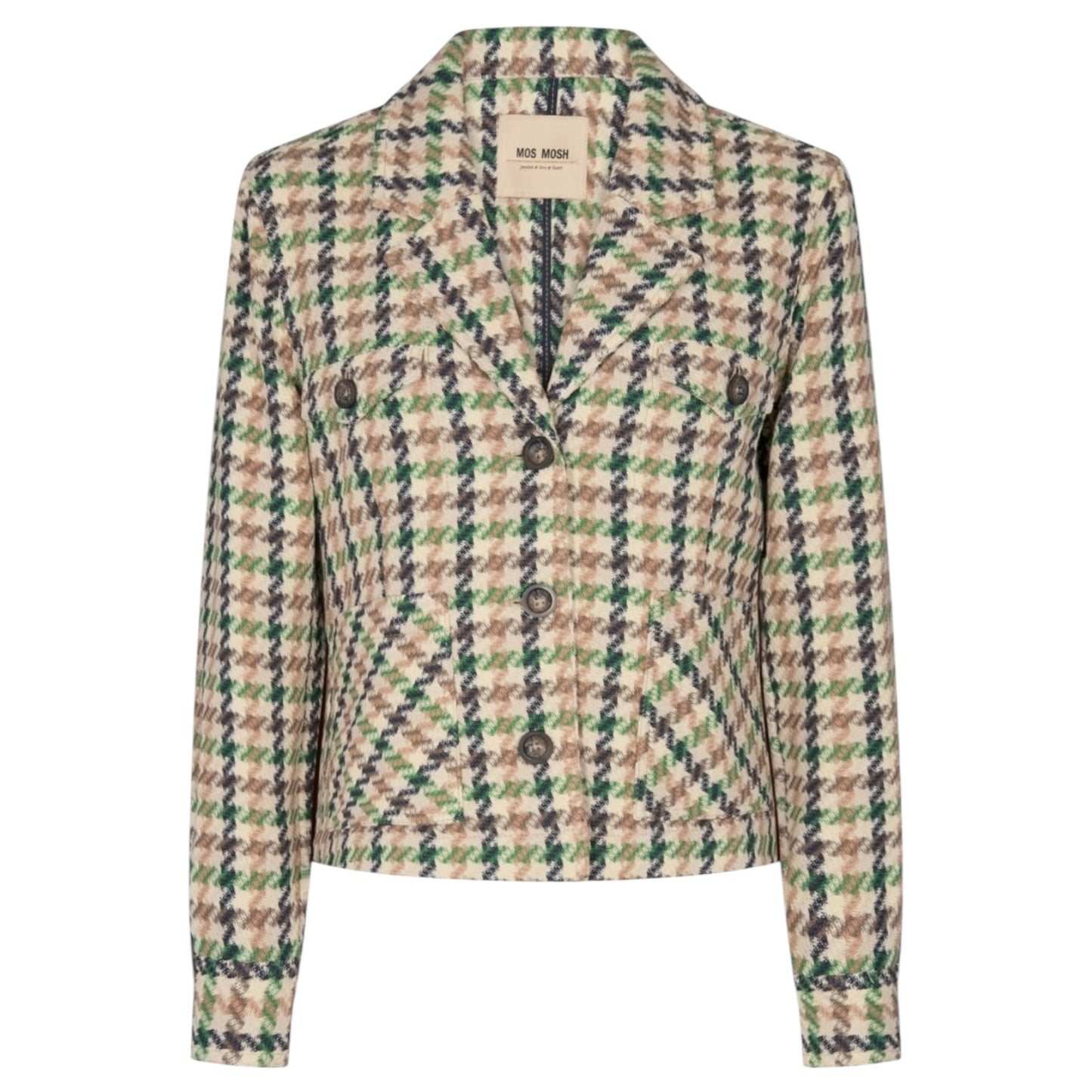 Mos Mosh Cree Duster Jacket in Cream and Green - 16