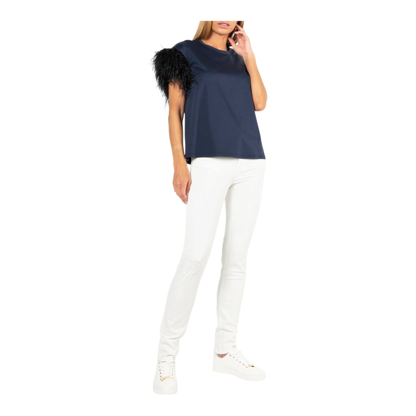 Sport Max Navy Feather Sleeve T Shirt - 10