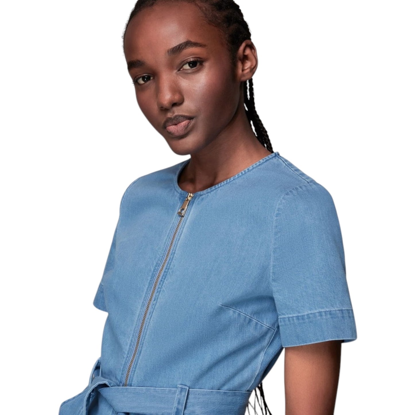 Whistles Short Sleeve Denim Jumpsuit - 10 - NEW