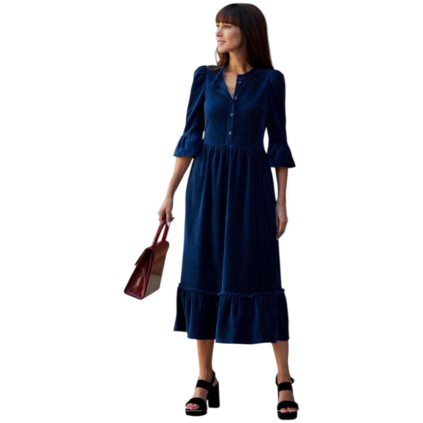 Wyse London Rosan Velour Dress in Petrol Blue - 10 - NEW