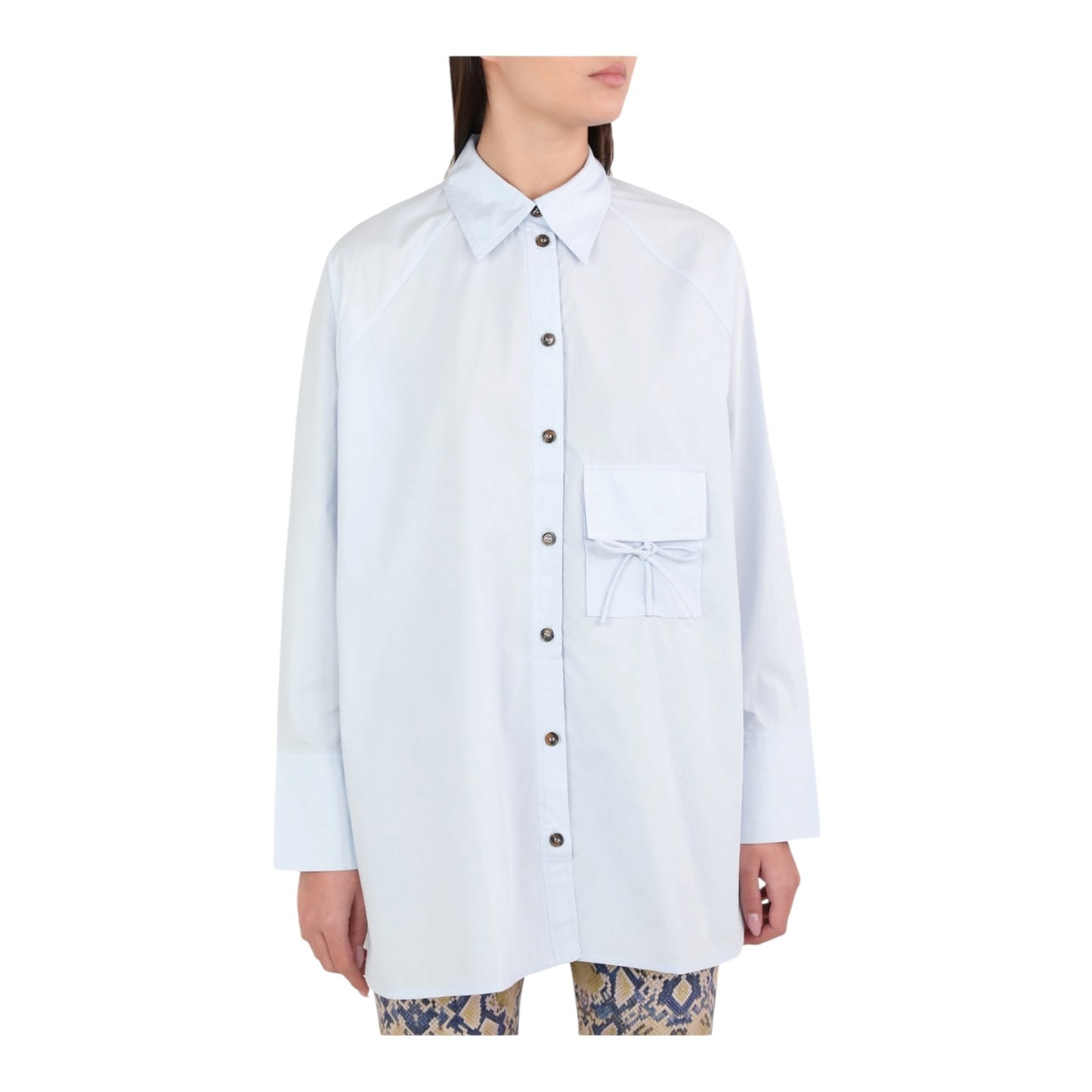 Ganni Blue Oversized Shirt in Cotton Poplin - 12