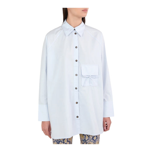 Ganni Blue Oversized Shirt in Cotton Poplin - 12