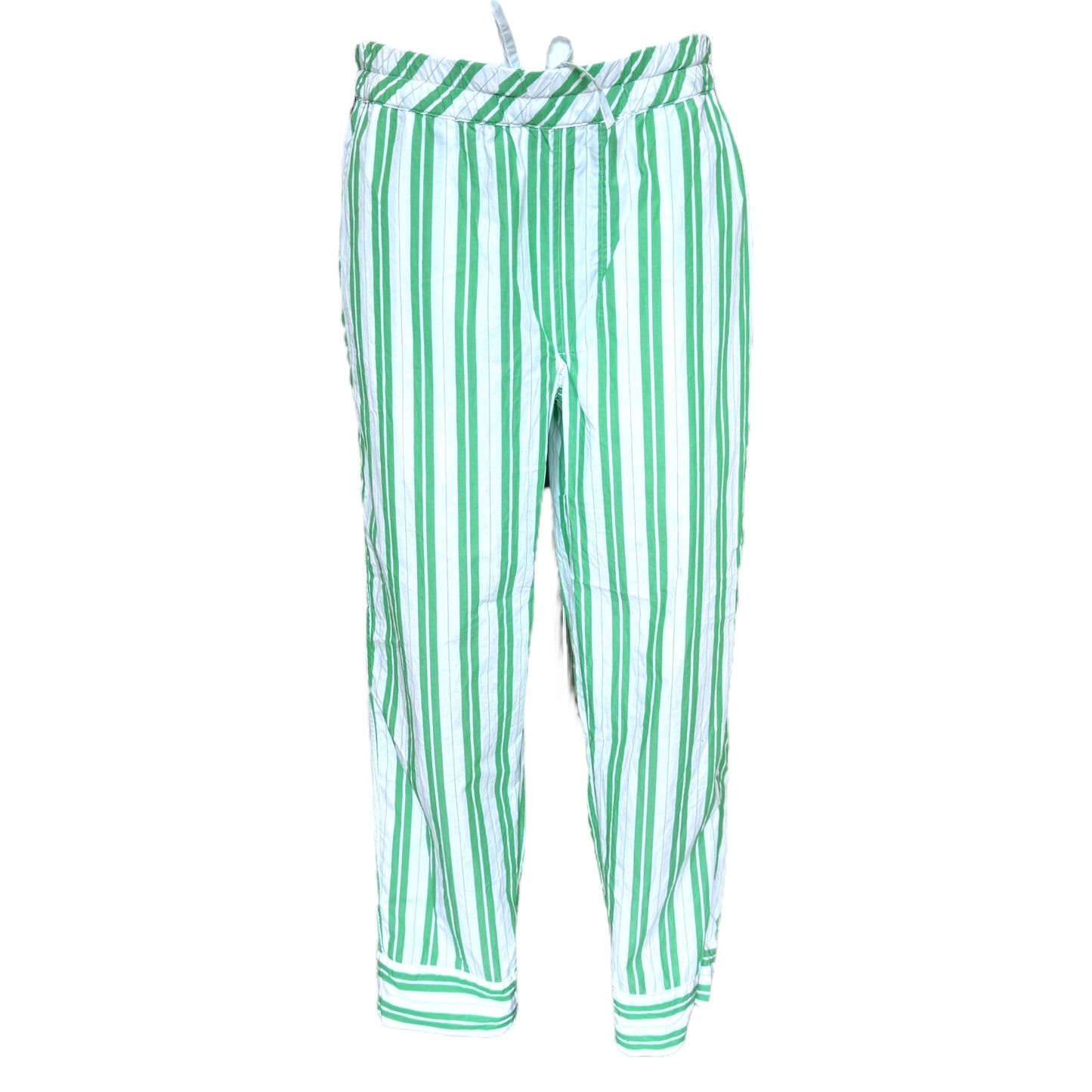 Ganni Green and White Stripe Cotton Trousers - 12