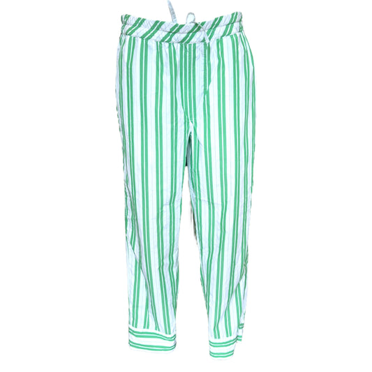 Ganni Green and White Stripe Cotton Trousers - 12