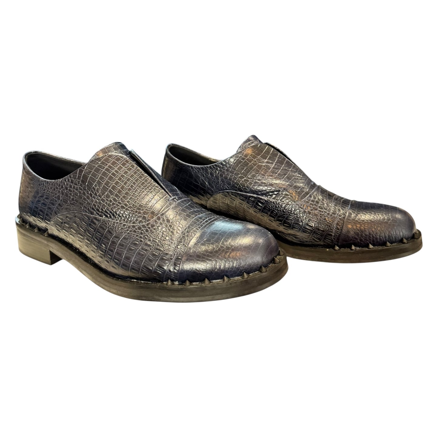 Bibi Lou Navy Textured Leather Brogues - 41 / 8