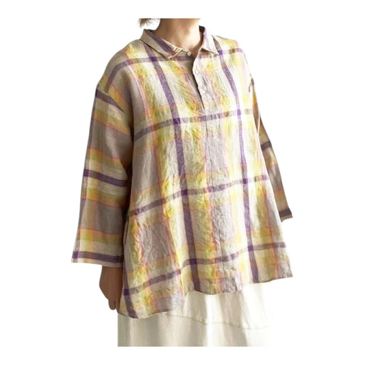 Antiquities Linen and Cotton Check Shirt - One Size - NEW