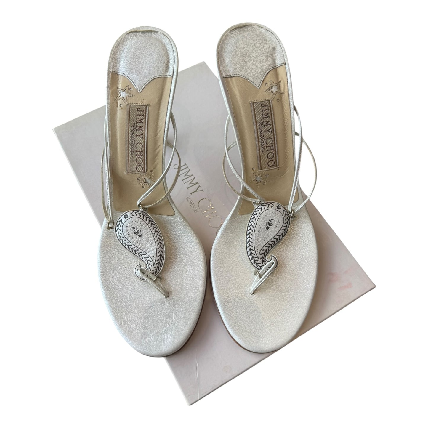 Jimmy Choo Platinum Paisley Motif Heels - 39.6 / 6.5
