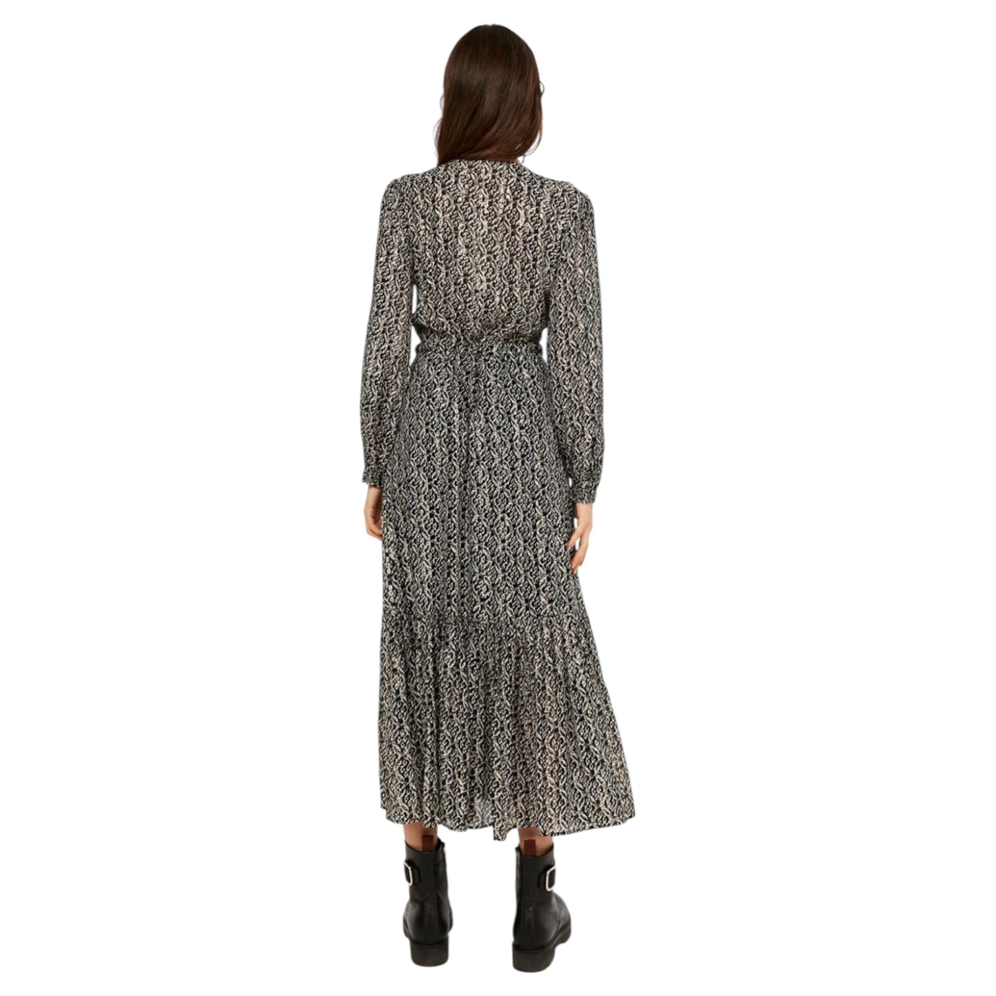 Claudie Pierlot Printed Midi Dress in Black and Gold - 12/14