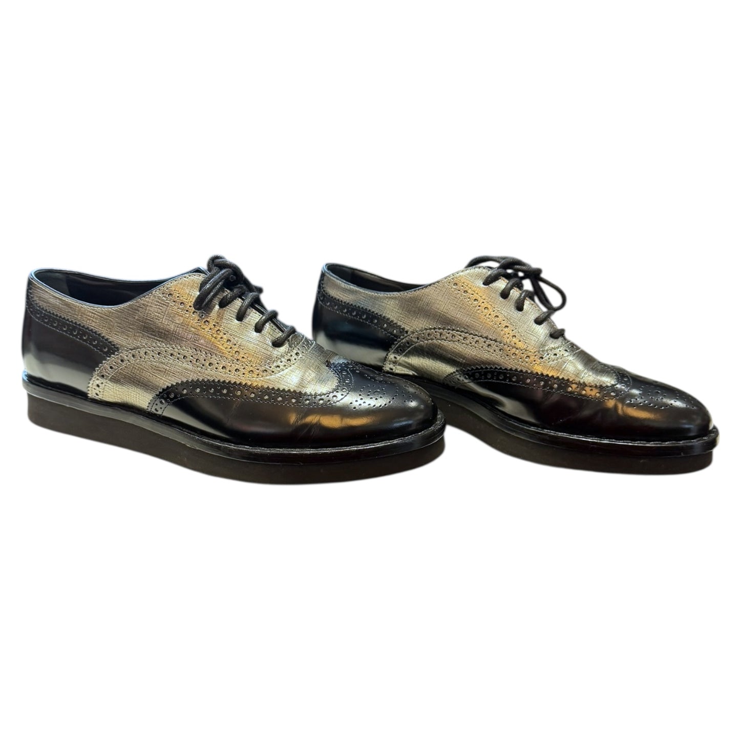 Tods Black and Silver Plateau Brogues - 38.5 / 5.5