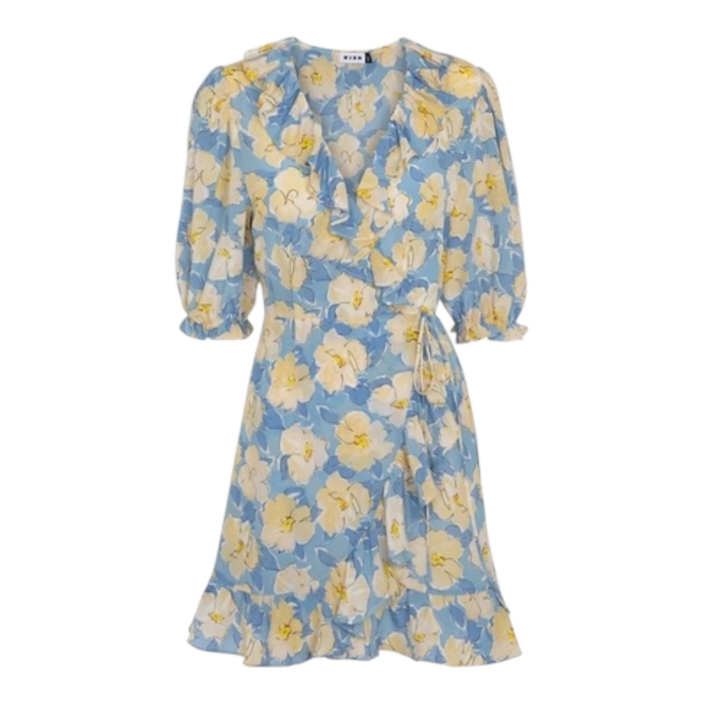 Rixo Nina Blue Floral Silk Wrap Mini Dress - 10