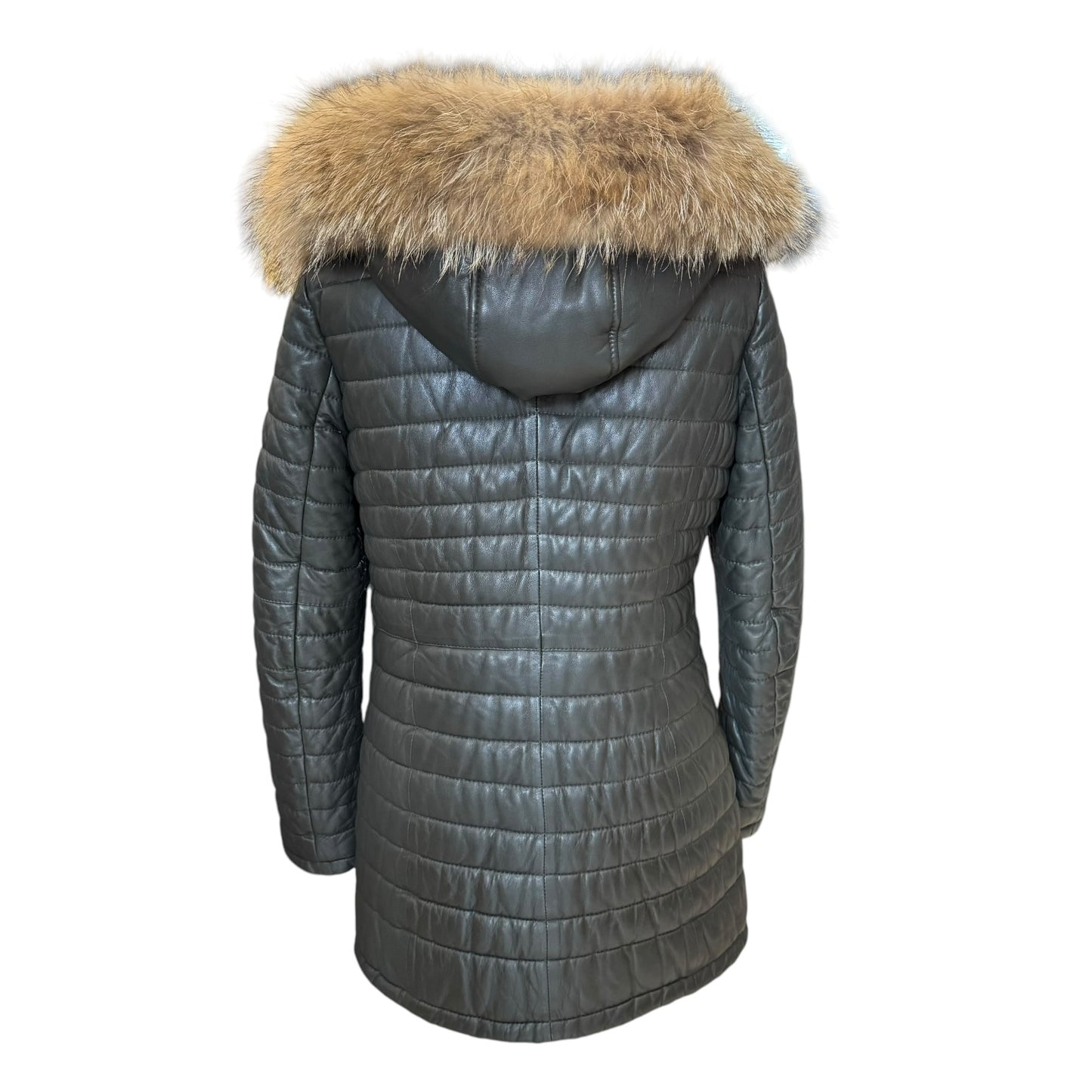 Oakwood Grey Leather Quilted Coat - 10/12